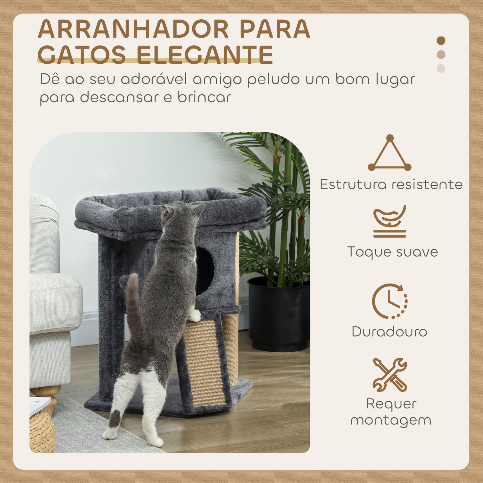 Arranhador para gatos pequenos 57 cm com rampa para arranhar caverna cama e bola suspensa 40x40x57 cm cinzento escuro