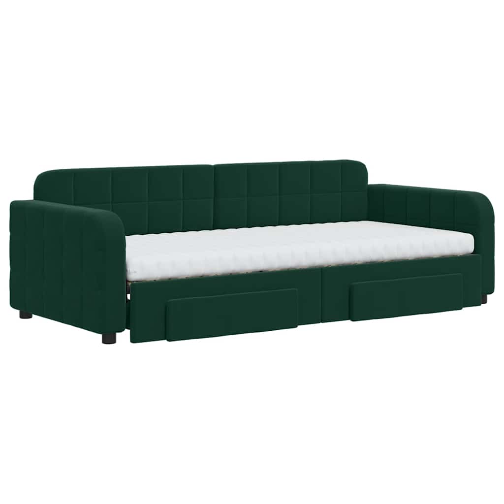 Sofá-cama c/ gavetão e gavetas 90x200 cm veludo verde-escuro