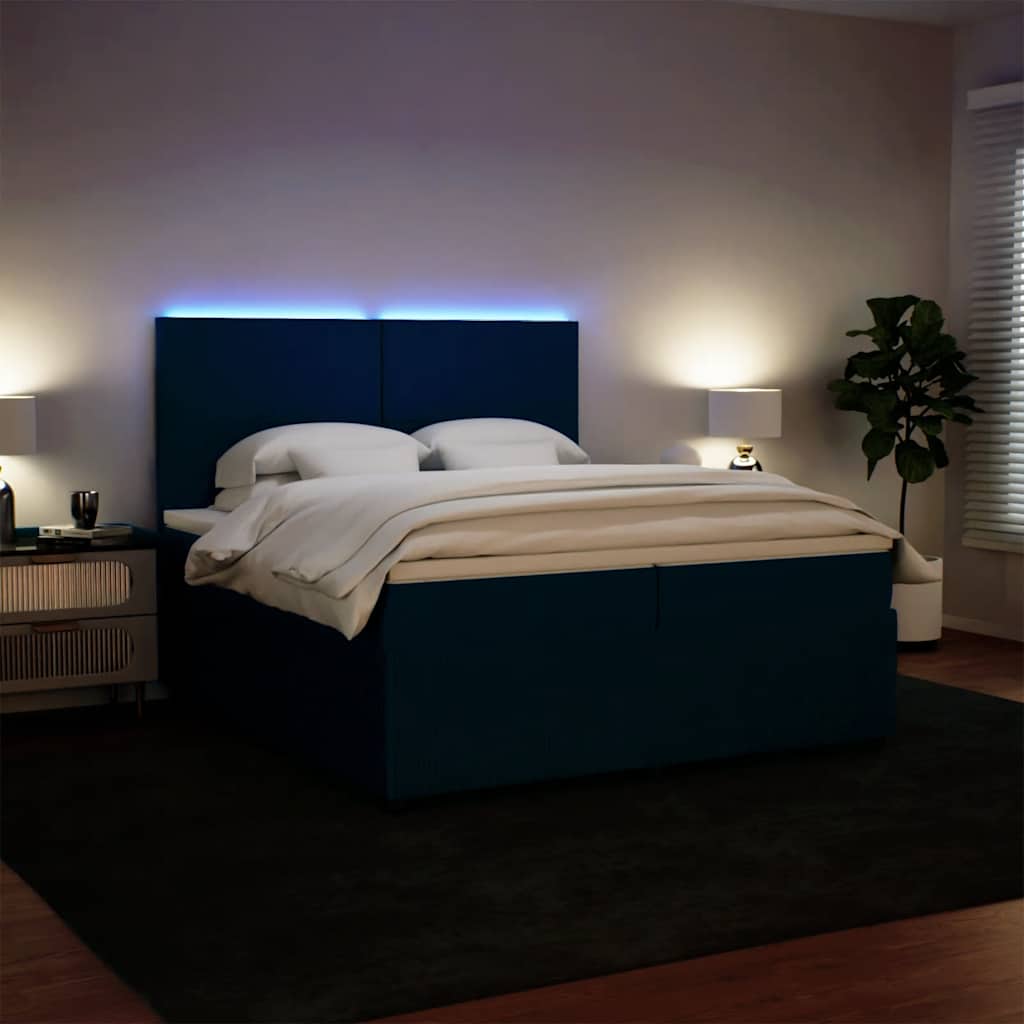 Cama com molas/colchão 200x200 cm veludo azul