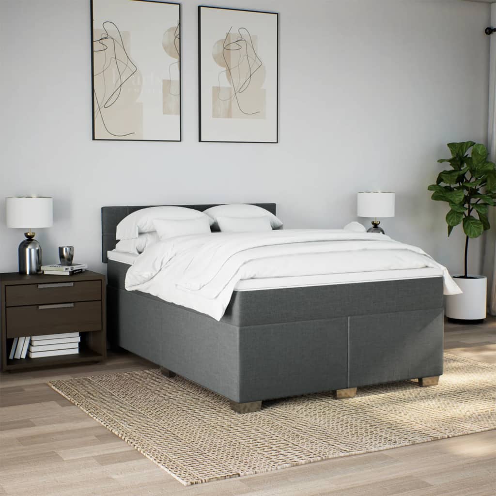 Cama com molas/colchão 140x200 cm tecido cinzento-escuro