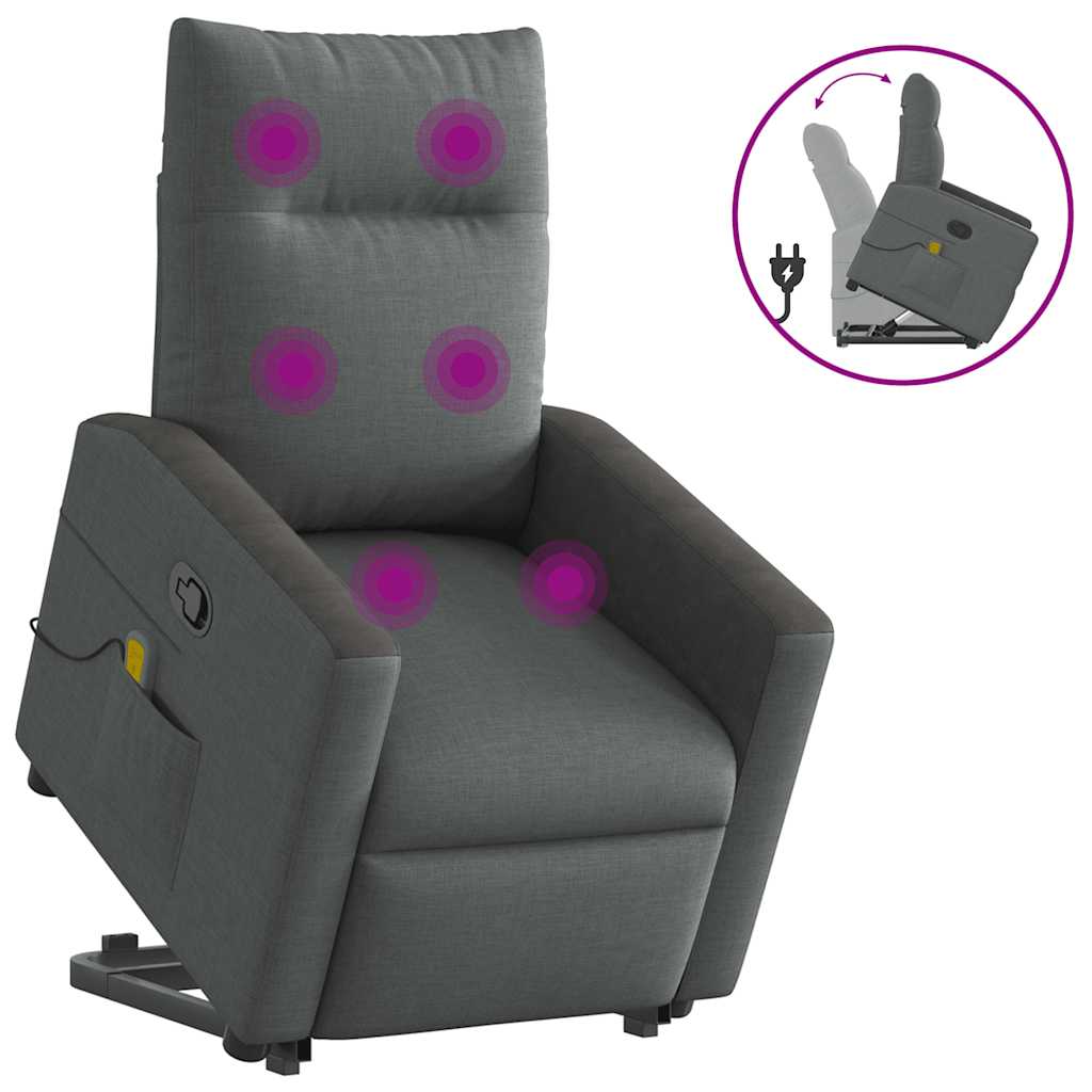 Poltrona elevatória de massagens tecido cinzento-escuro