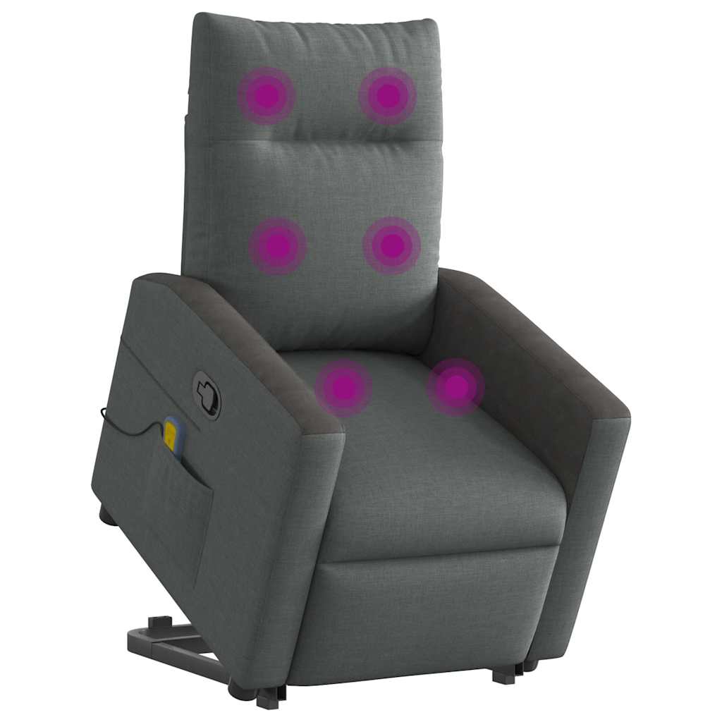 Poltrona elevatória de massagens tecido cinzento-escuro