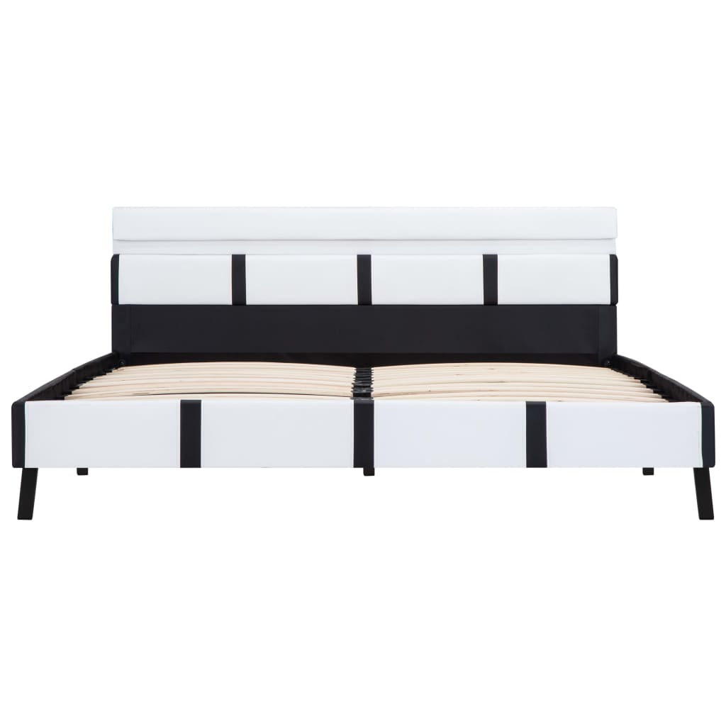 Estrutura de cama com LED 160x200 cm couro artificial branco