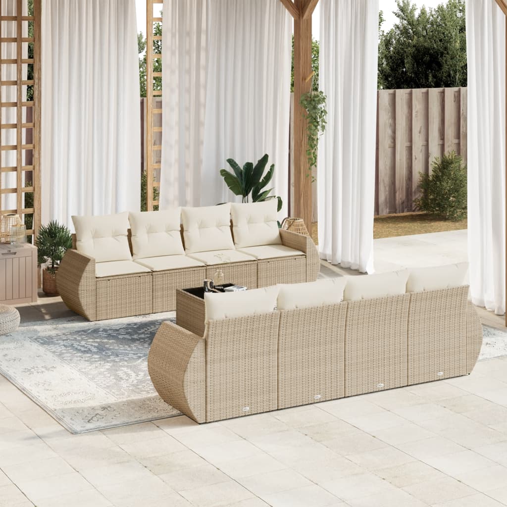9 Pcs conjunto de sofás p/ jardim com almofadões vime PE bege