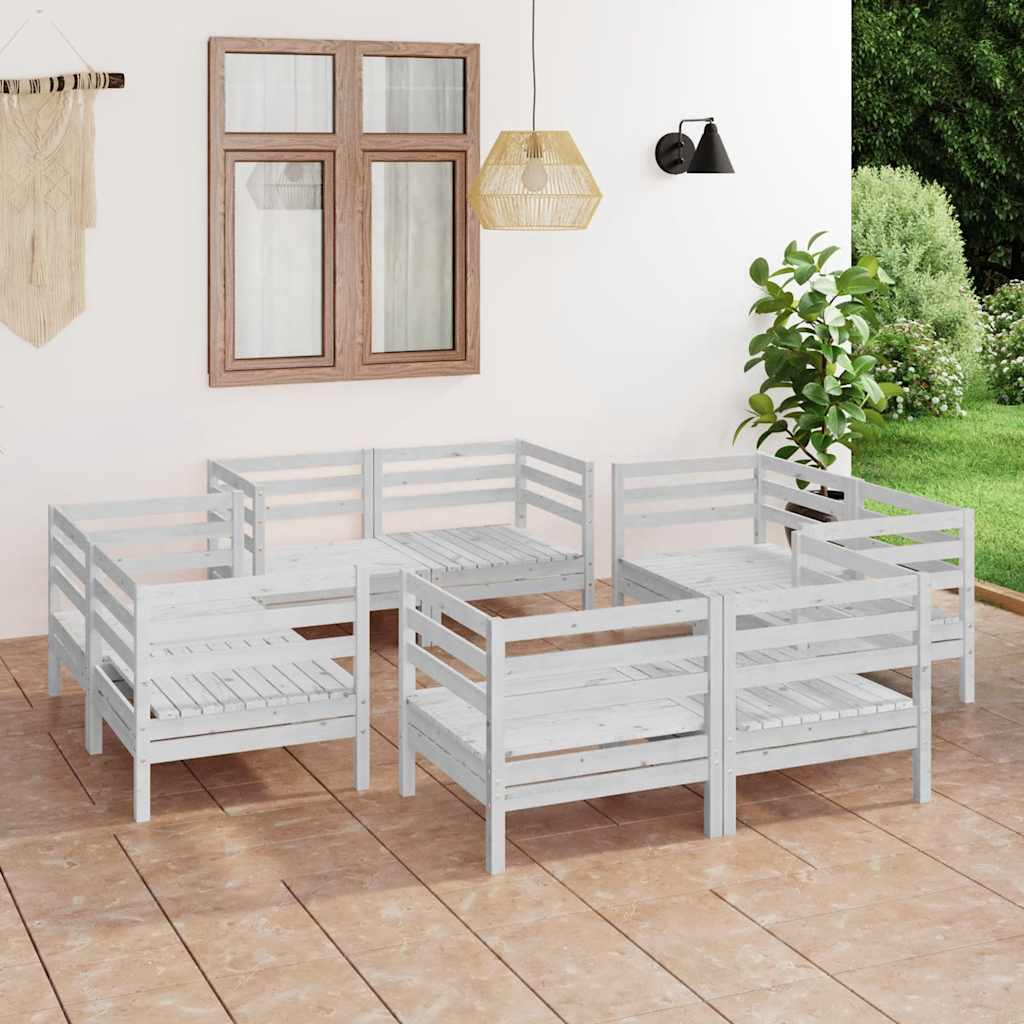 8 Pcs conjunto lounge de jardim pinho maciço branco