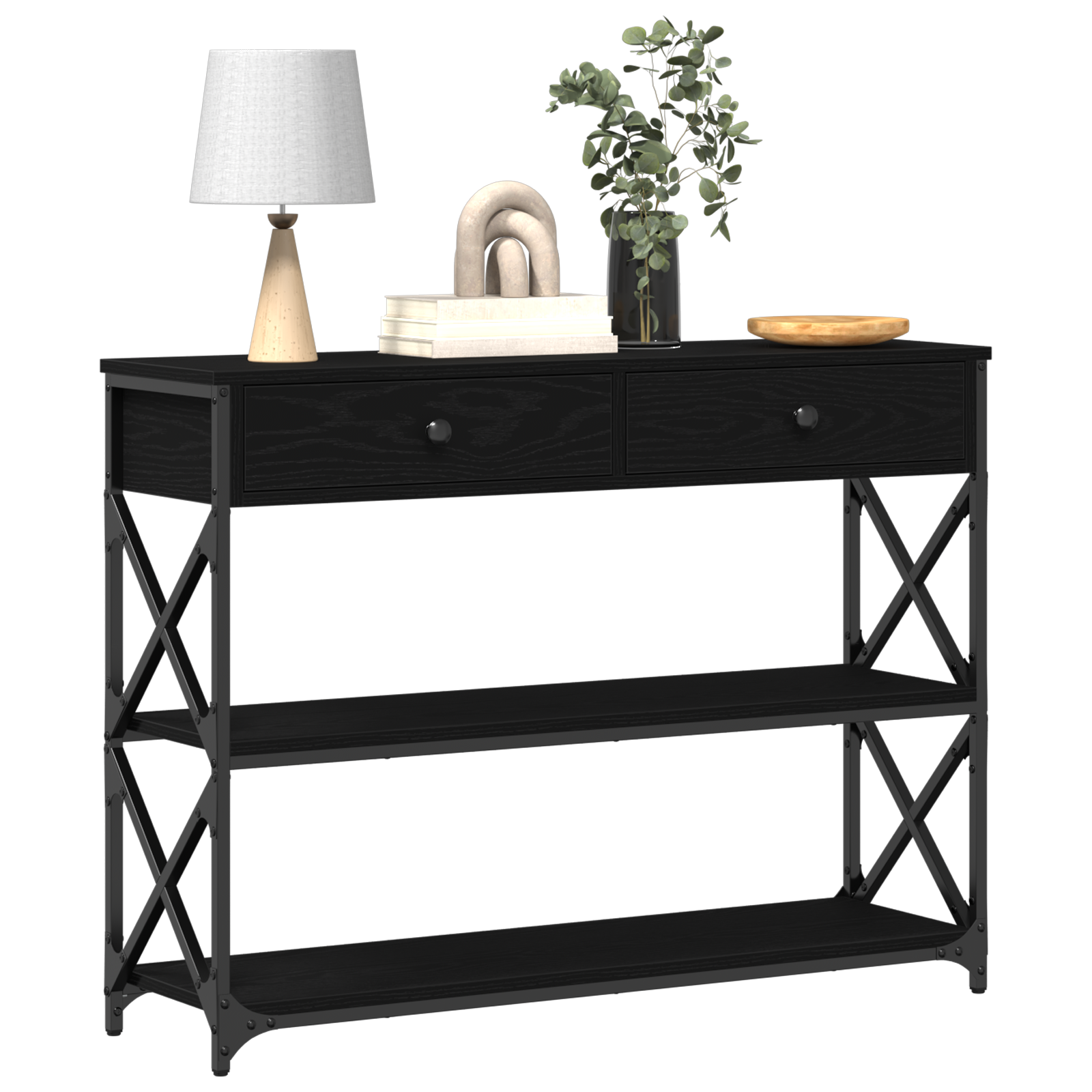 Mesa de console com gaveta carvalho preto 100 x 28 x 75 cm