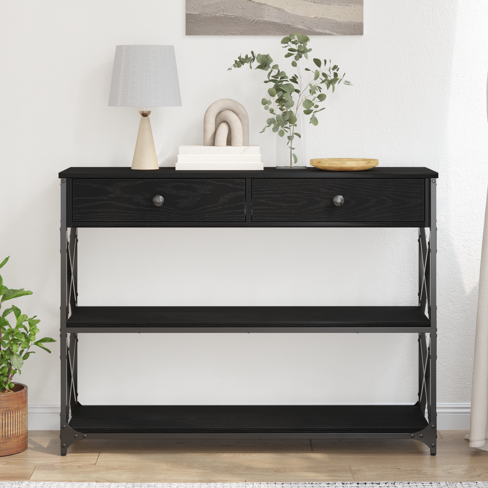 Mesa de console com gaveta carvalho preto 100 x 28 x 75 cm