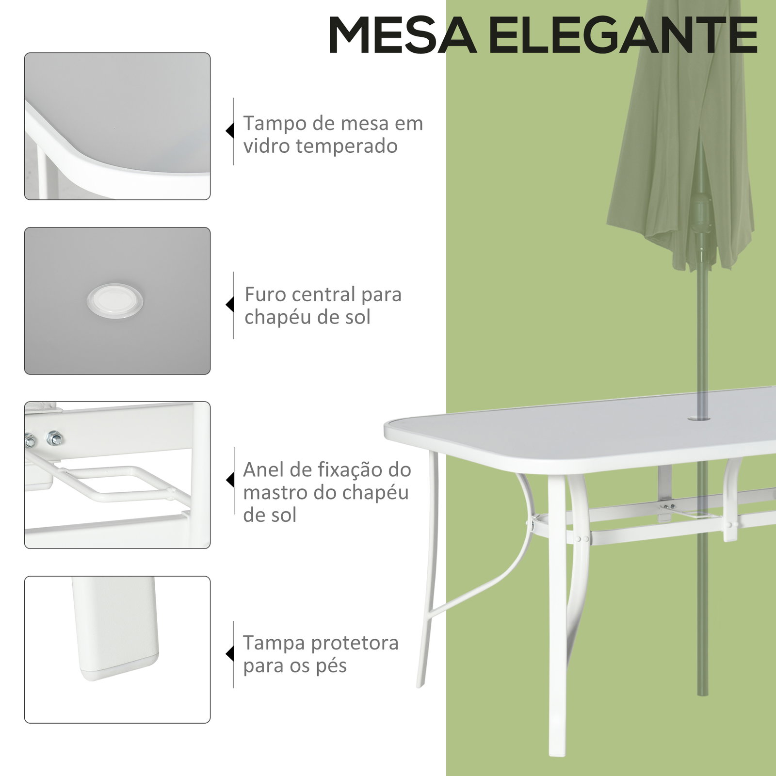 Conjunto de jardim refeição de 7 peças jogo de mesa e 6 cadeiras para terraço com tampo de vidro cinza