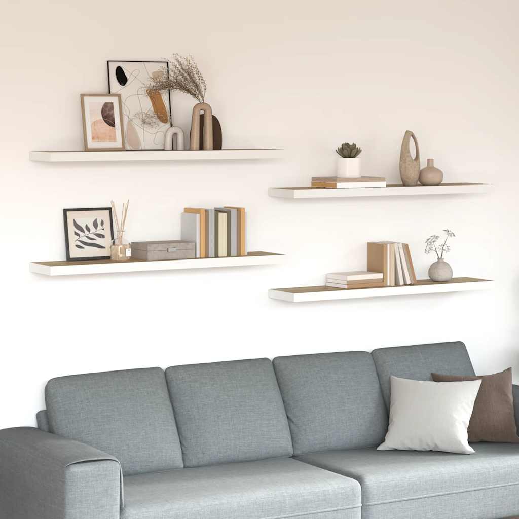 Prateleiras parede 4 pcs 120x23,5x3,8 cm MDF carvalho e branco