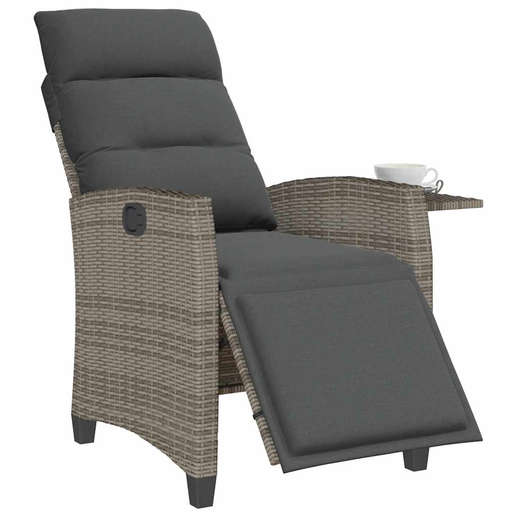 Cadeira de jardim reclinável com mesa de apoio vime PE cinzento