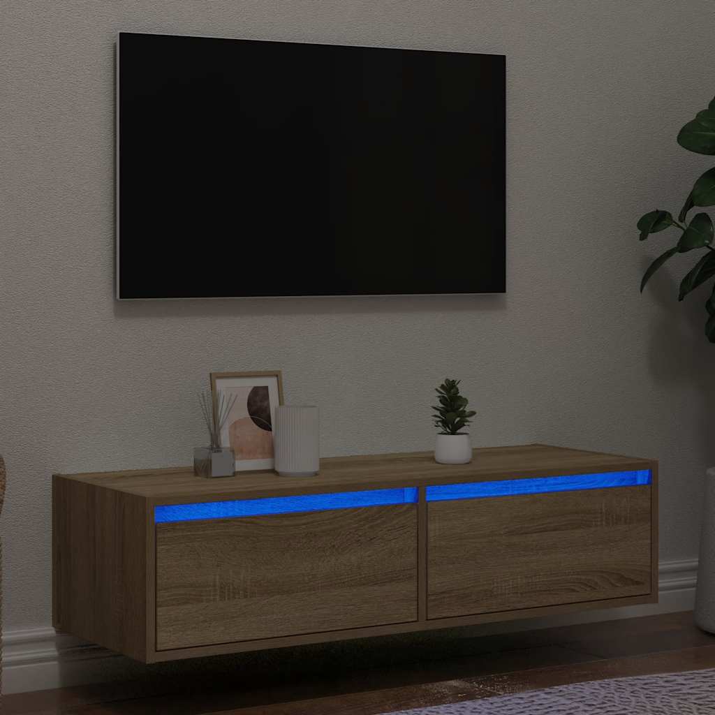 Móvel de TV com luzes LED 100x35,5x25 cm carvalho sonoma