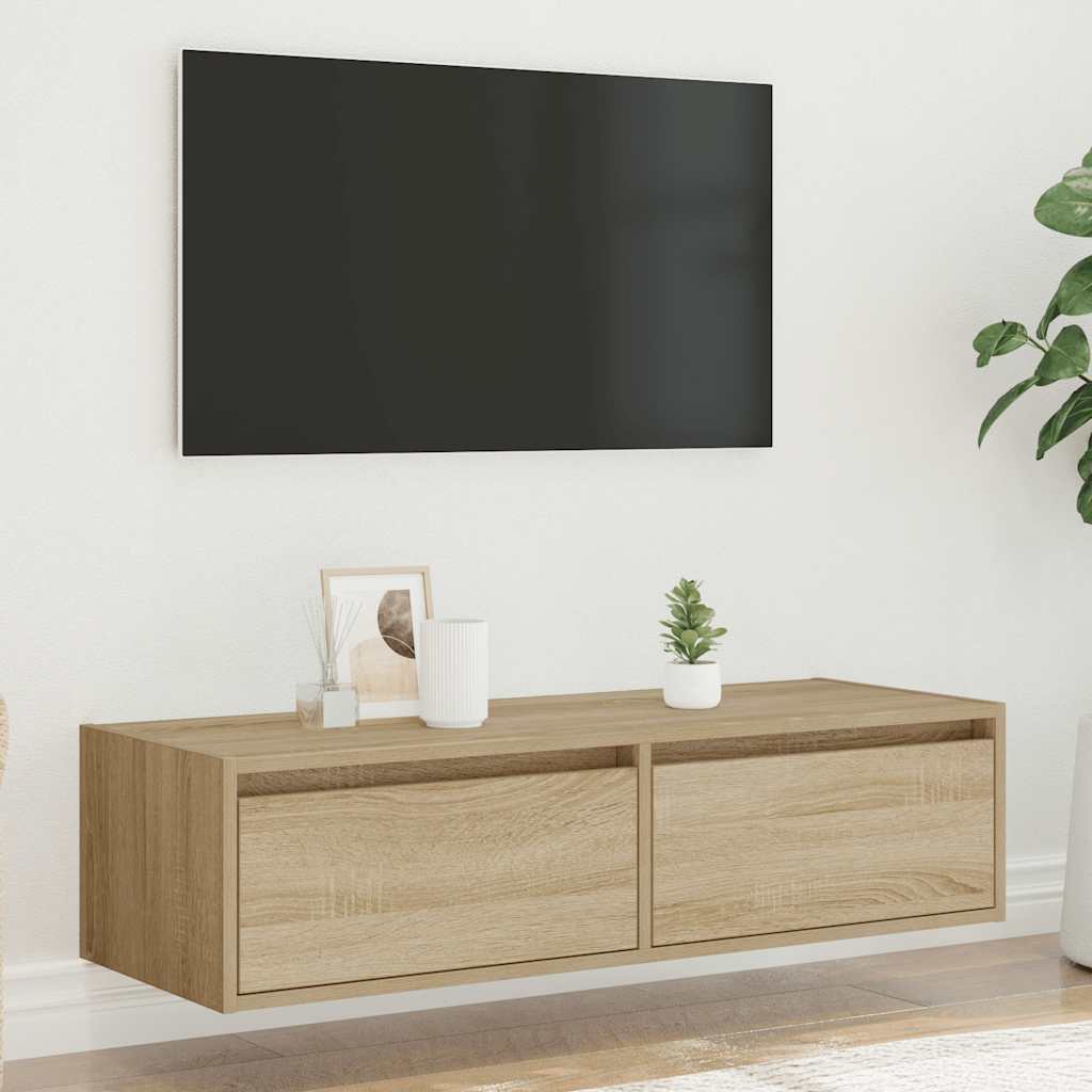 Móvel de TV com luzes LED 100x35,5x25 cm carvalho sonoma