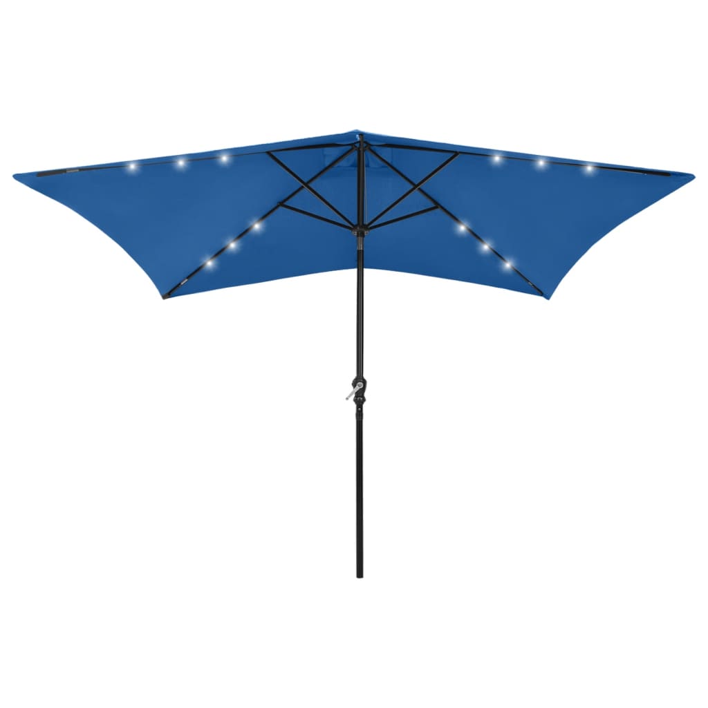 Guarda-sol de jardim c/ luzes LED/poste de aço 2x3 m azul ciano