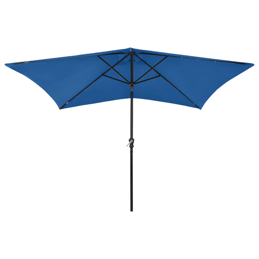 Guarda-sol de jardim c/ luzes LED/poste de aço 2x3 m azul ciano
