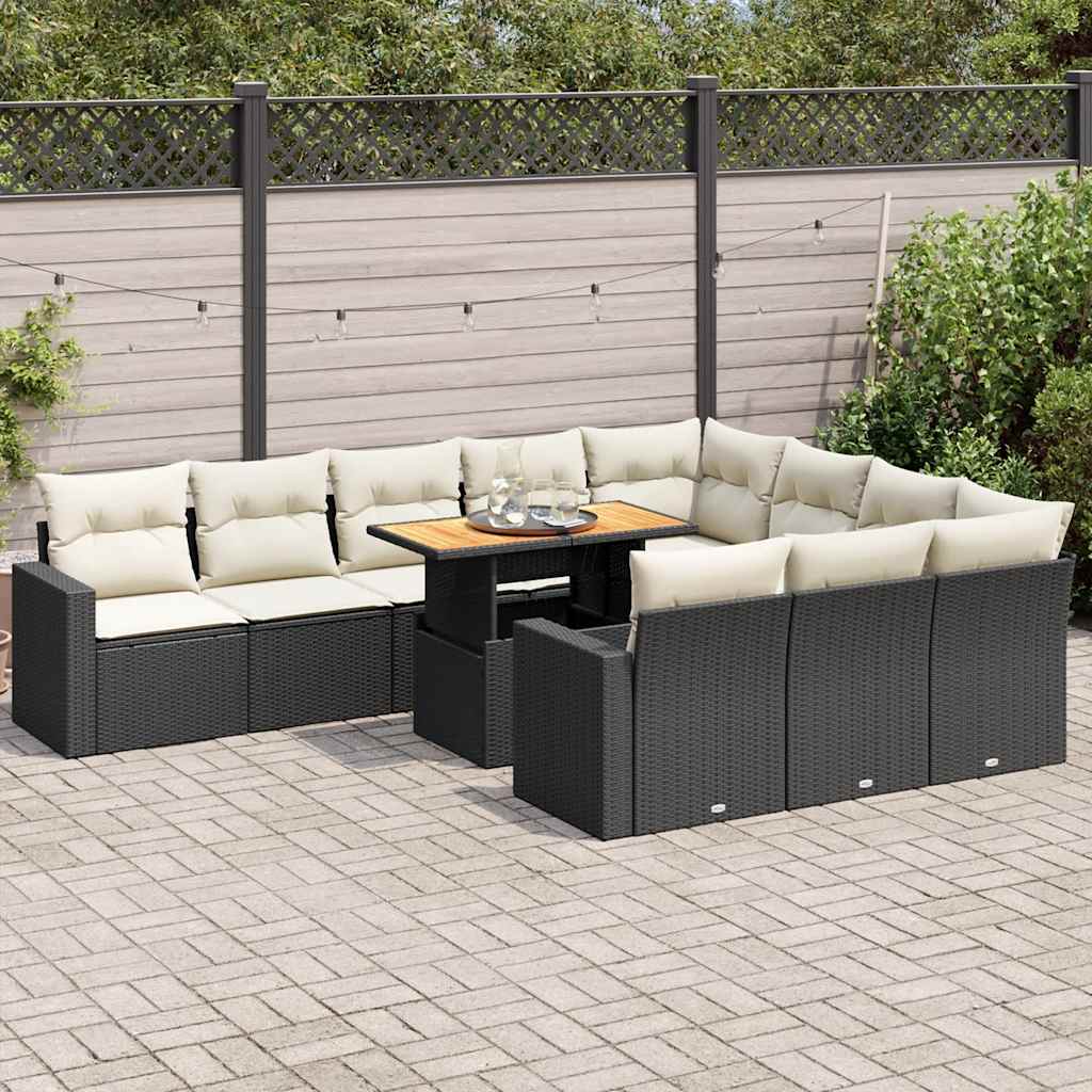 11 Pcs conjunto sofás de jardim c/ almofadões vime PE preto