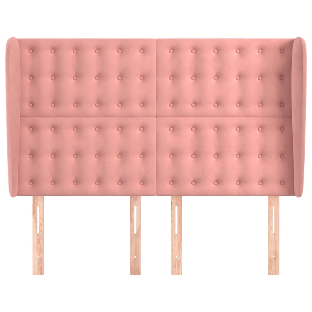Cabeceira de cama c/ abas veludo 147x23x118/128 cm rosa