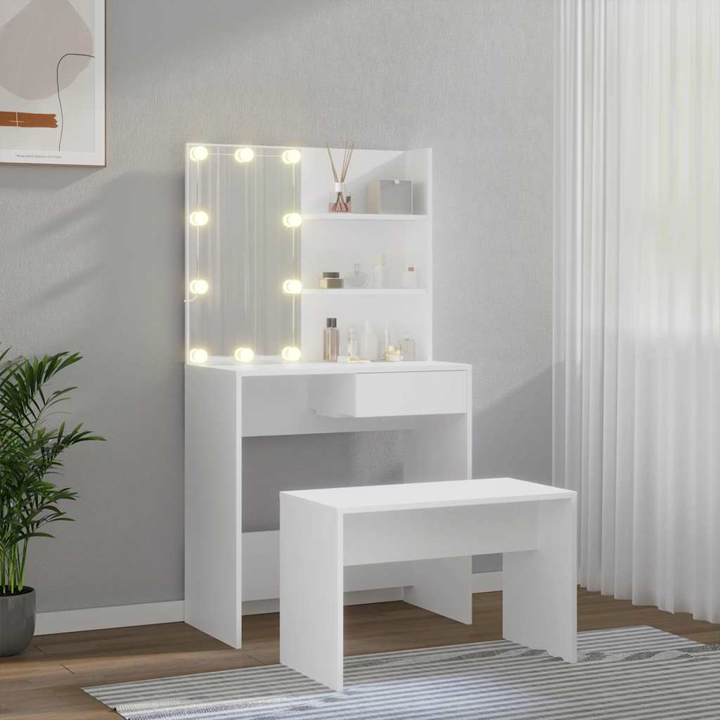 Conjunto toucador c/ leds madeira processada branco