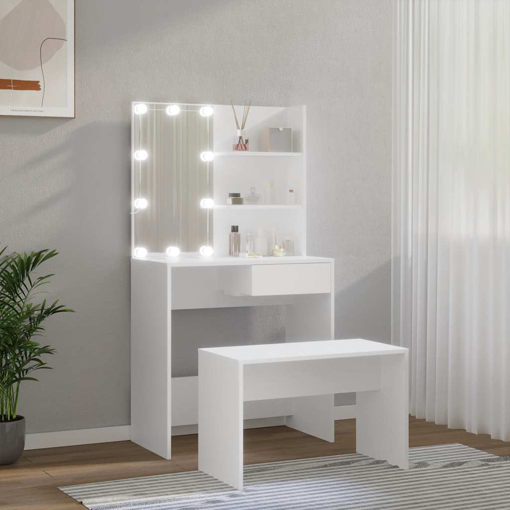 Conjunto toucador c/ leds madeira processada branco