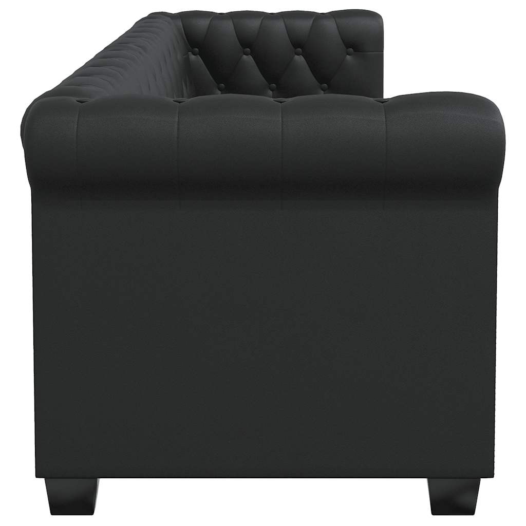 Sofá chesterfield de 3 lugares em couro artificial preto