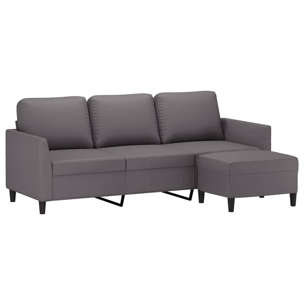 Sofá de 3 lugares c/ apoio de pés 180 cm couro artificial cinza