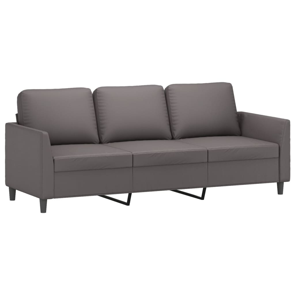 Sofá de 3 lugares c/ apoio de pés 180 cm couro artificial cinza