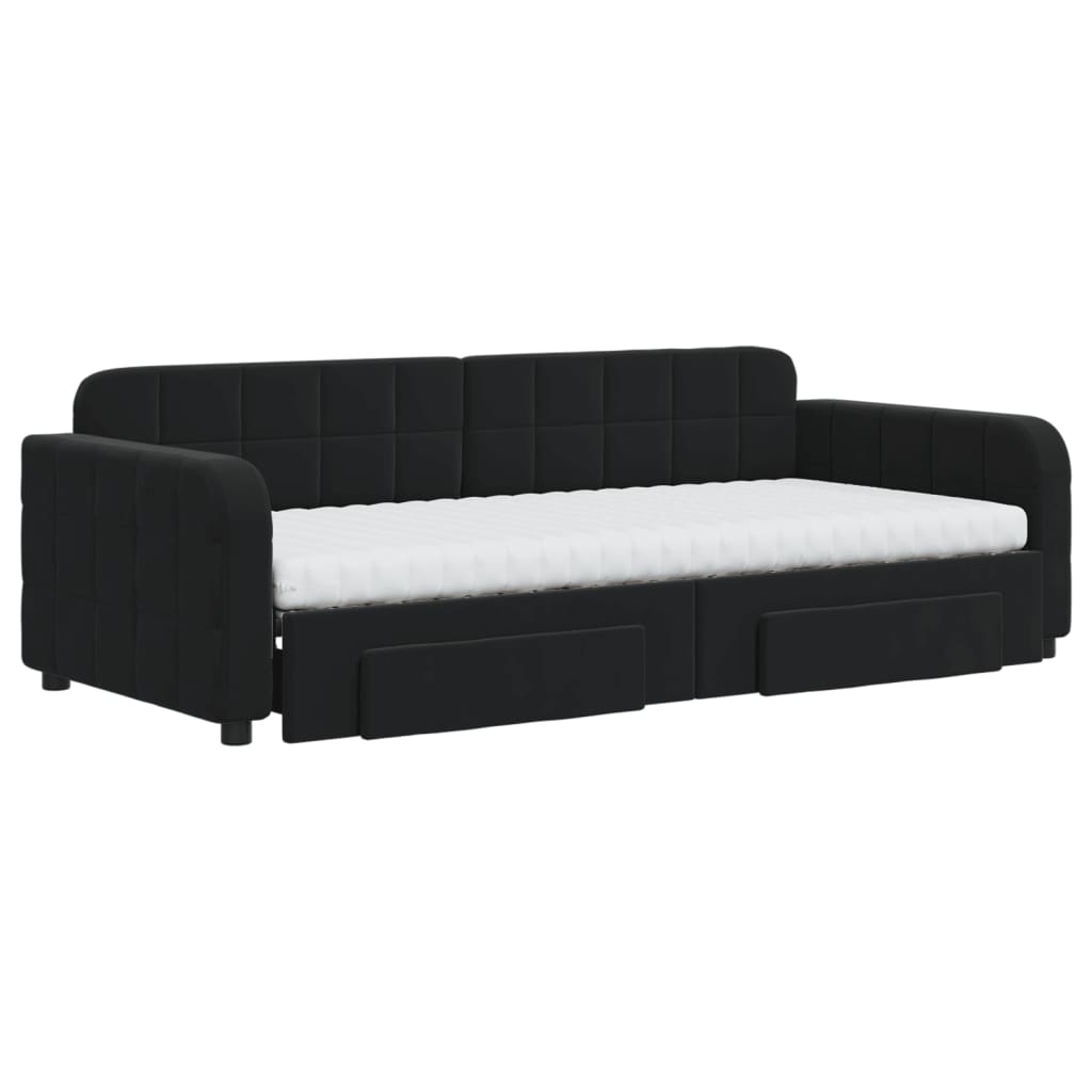 Sofá-cama com gavetão e gavetas 90x200 cm veludo preto