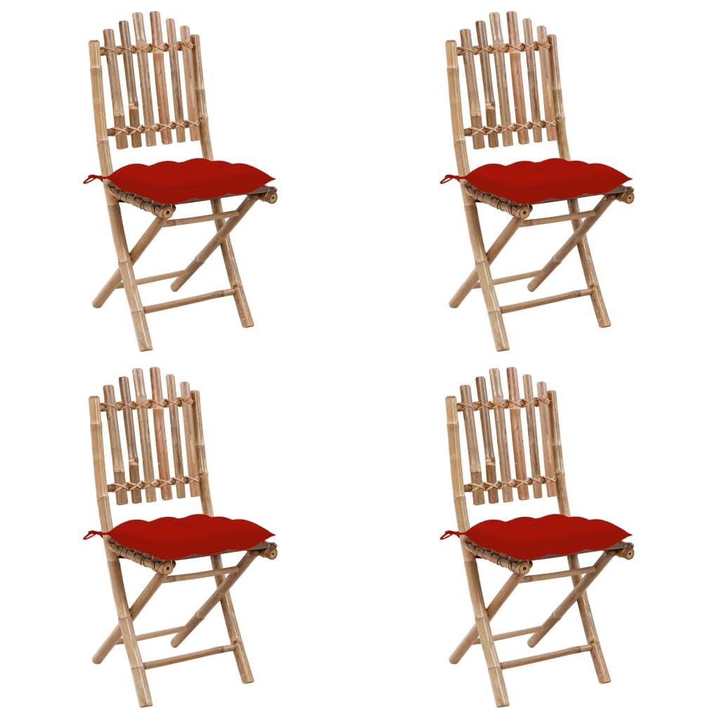5 Pcs conj. de jantar dobrável c/ almofadões p/ exterior bambu