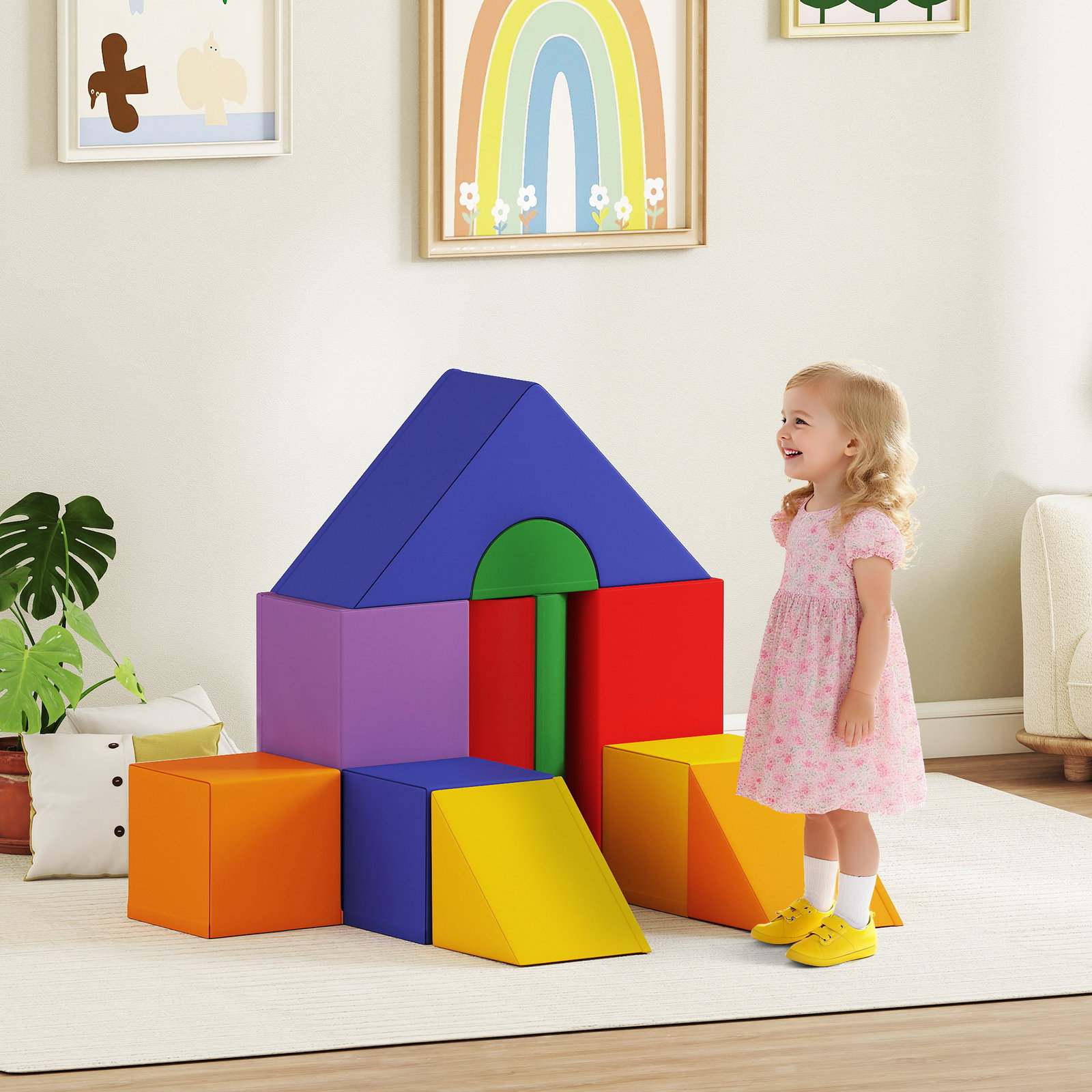 Conjunto de 11 Blocos de Espuma para Crianças Brinquedo de Aprendizagem para Crianças 1-3 Anos 50x50x25 cm Multicor