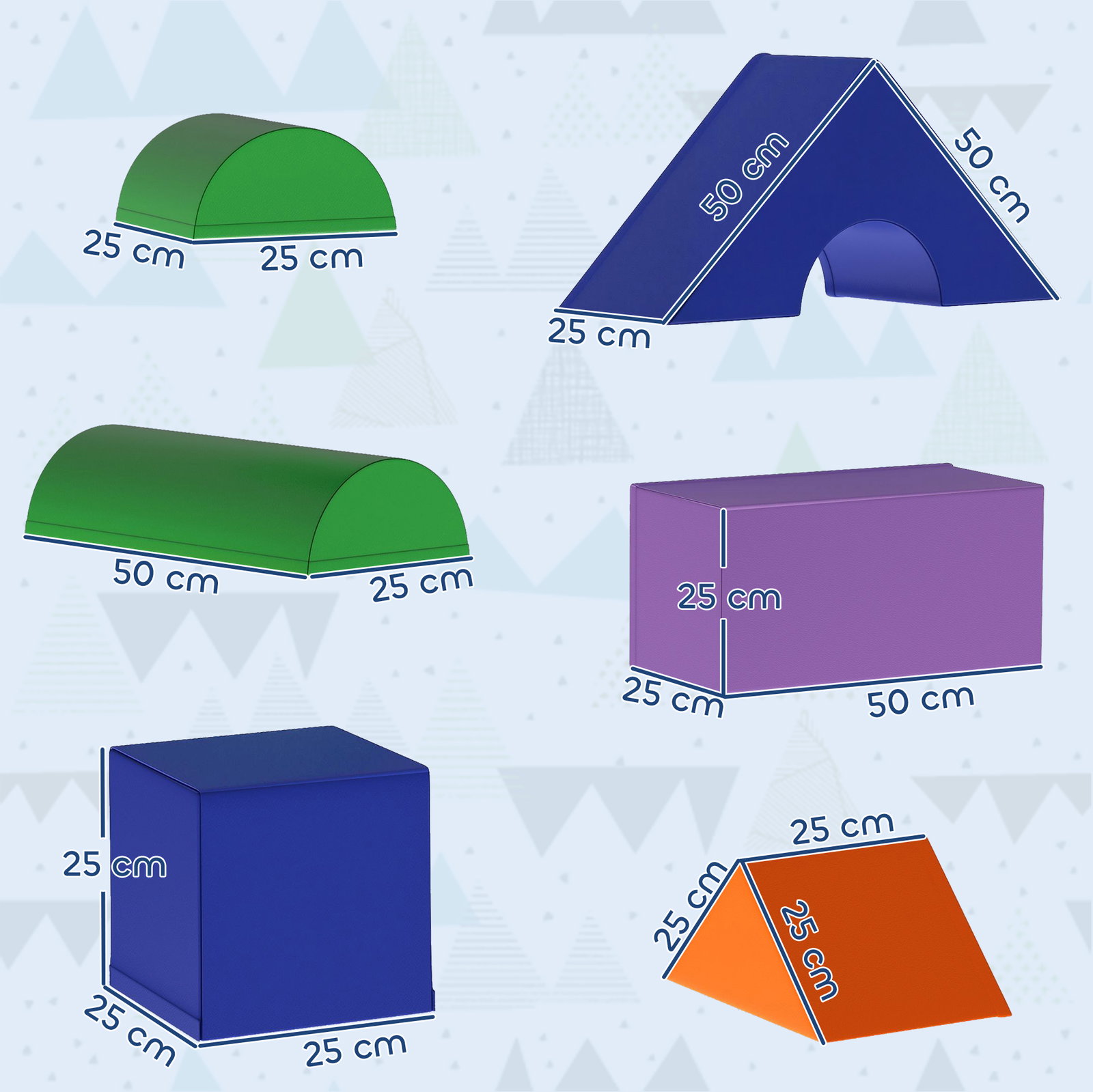 Conjunto de 11 Blocos de Espuma para Crianças Brinquedo de Aprendizagem para Crianças 1-3 Anos 50x50x25 cm Multicor