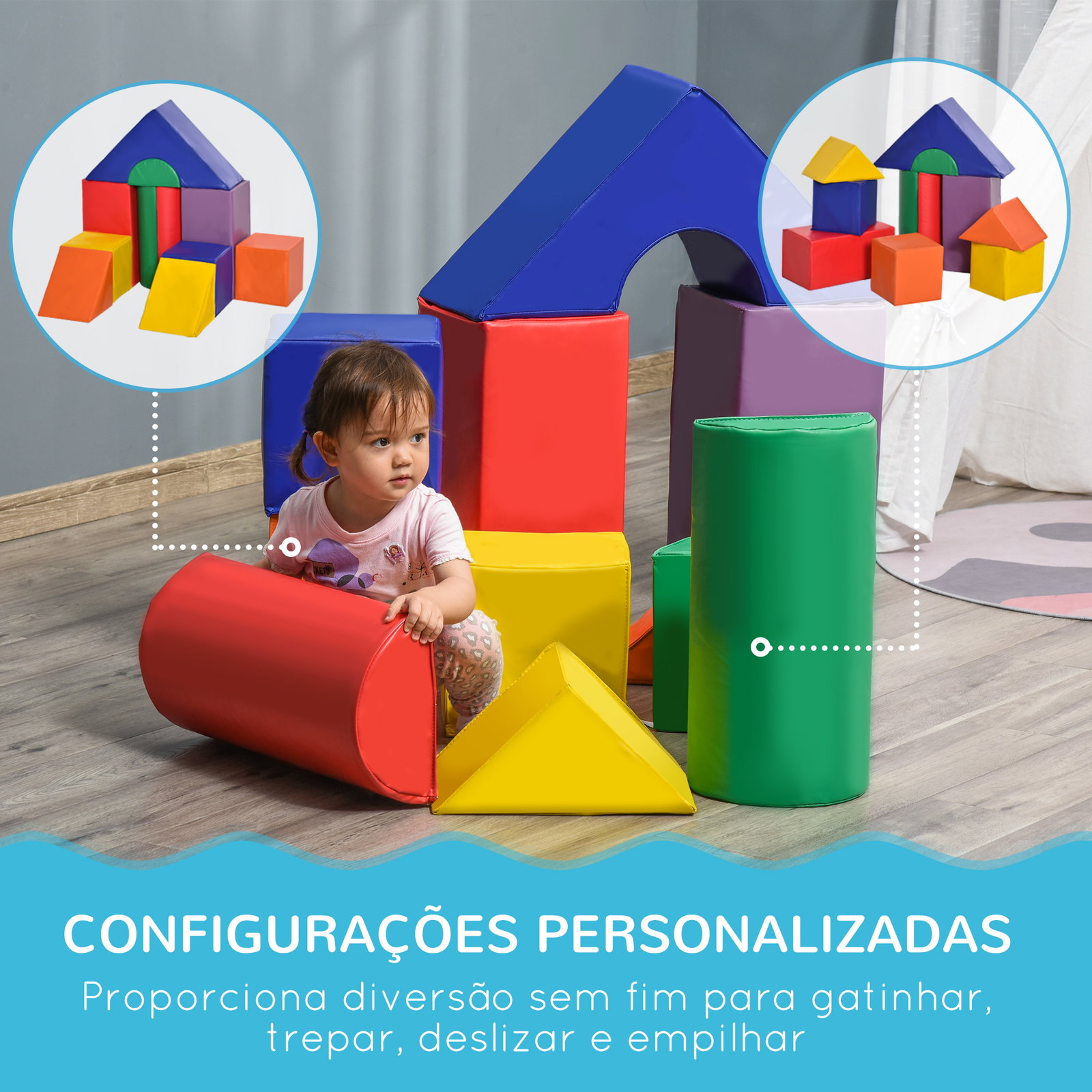 Conjunto de 11 Blocos de Espuma para Crianças Brinquedo de Aprendizagem para Crianças 1-3 Anos 50x50x25 cm Multicor