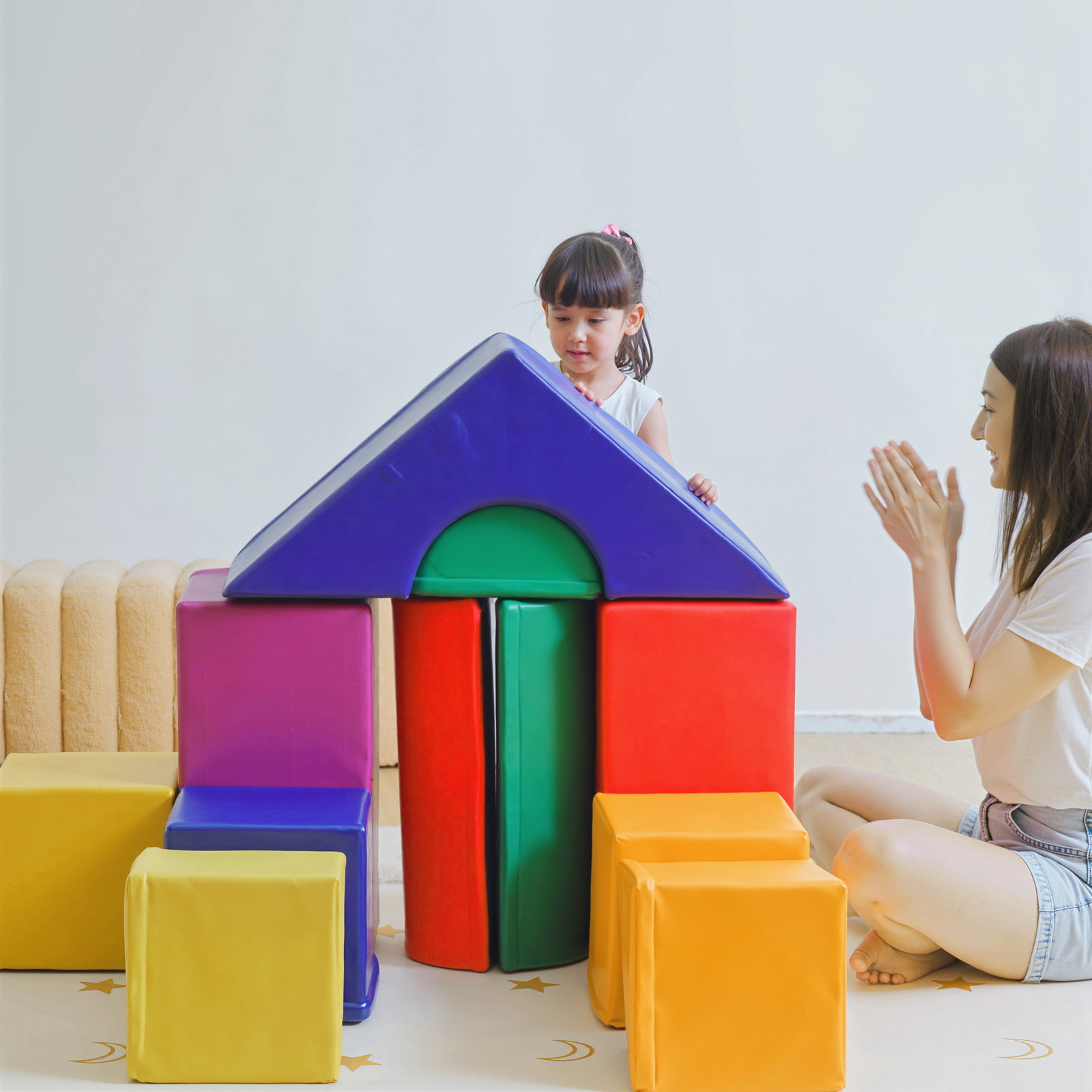 Conjunto de 11 Blocos de Espuma para Crianças Brinquedo de Aprendizagem para Crianças 1-3 Anos 50x50x25 cm Multicor