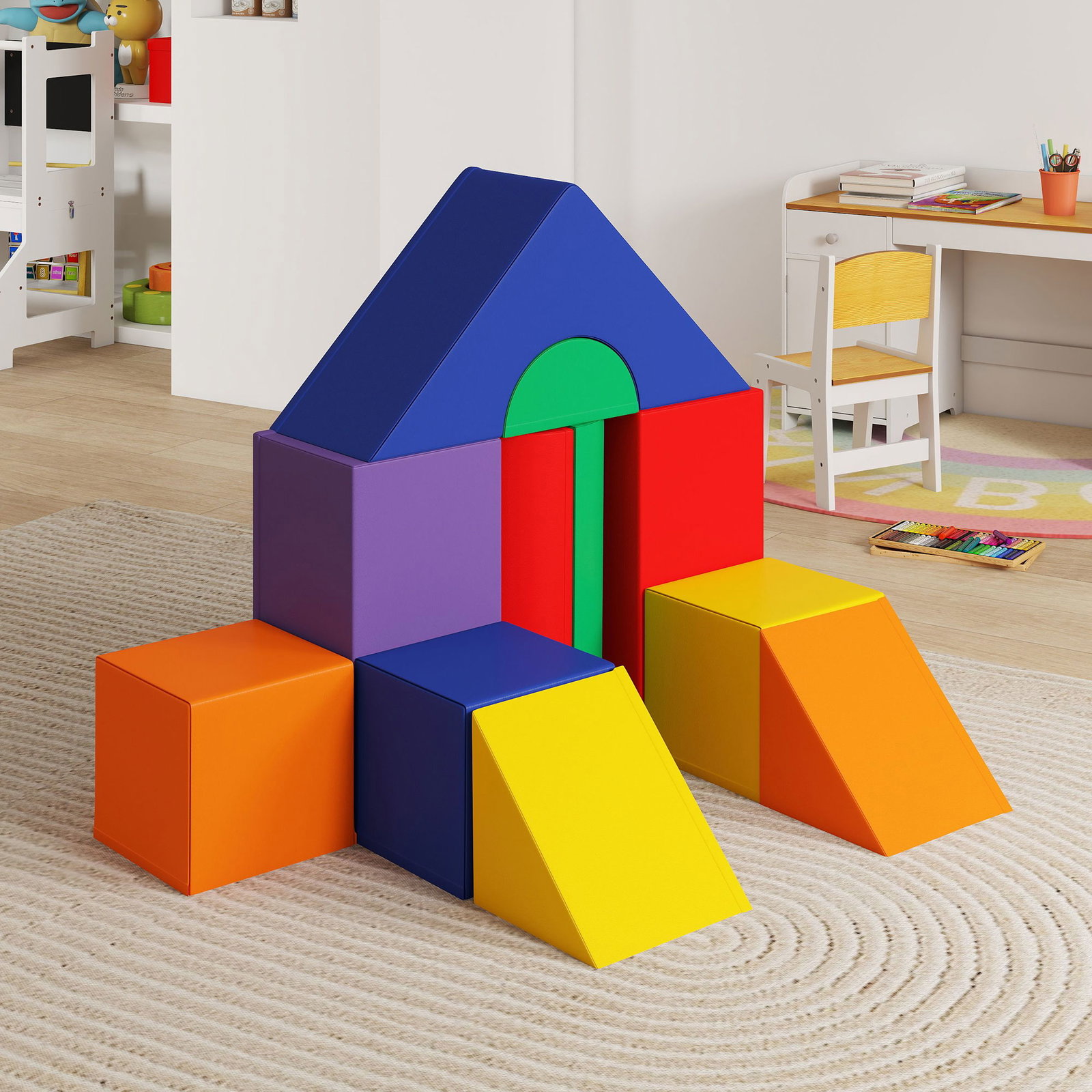 Conjunto de 11 Blocos de Espuma para Crianças Brinquedo de Aprendizagem para Crianças 1-3 Anos 50x50x25 cm Multicor