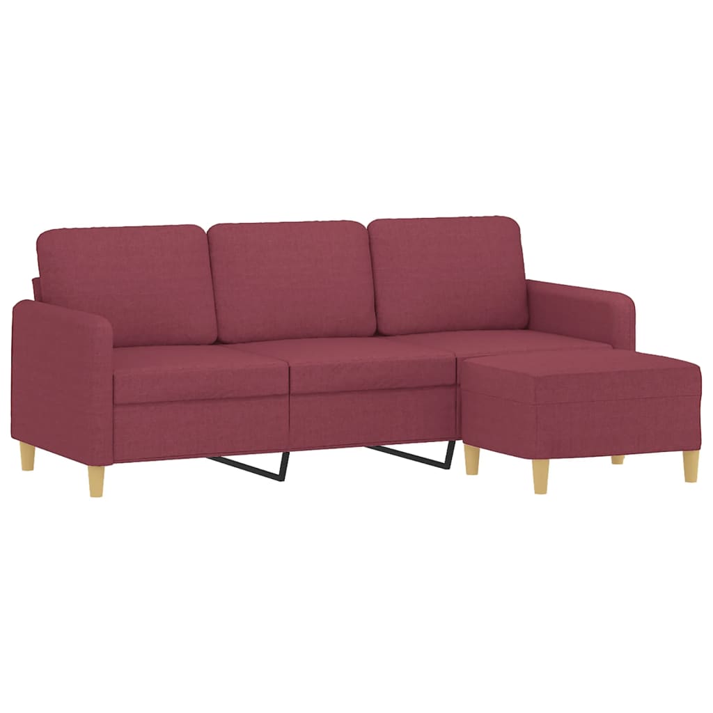 Sofá de 3 lugares com apoio de pés 180 cm tecido vermelho tinto