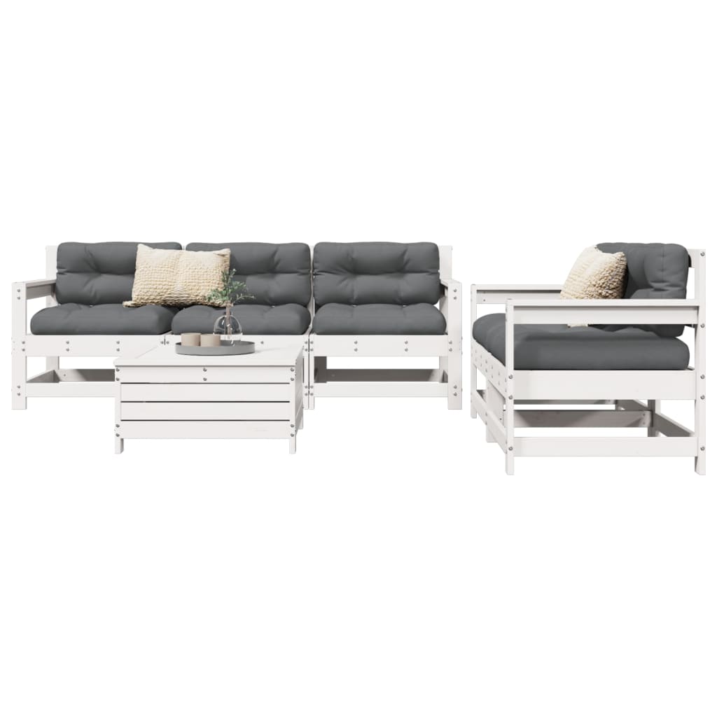6 Pcs conjunto sofás de jardim madeira de pinho maciça branco