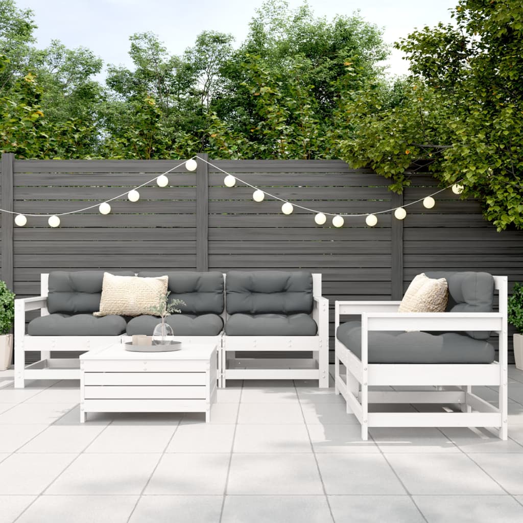 6 Pcs conjunto sofás de jardim madeira de pinho maciça branco
