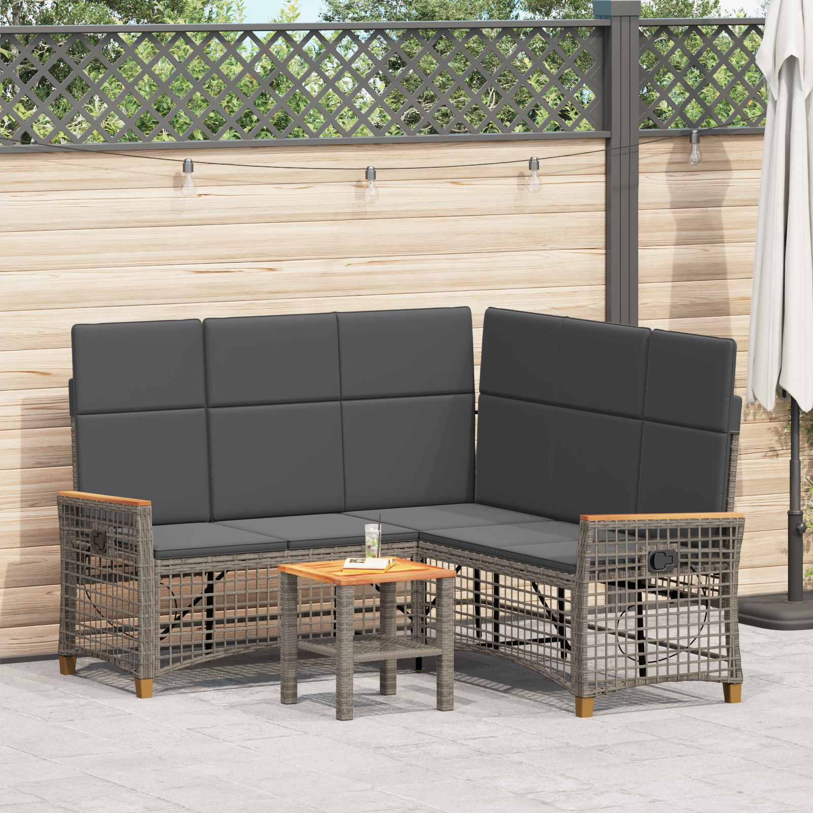 Conjunto de sofá reclinado para jardim cinza e cinza escuro