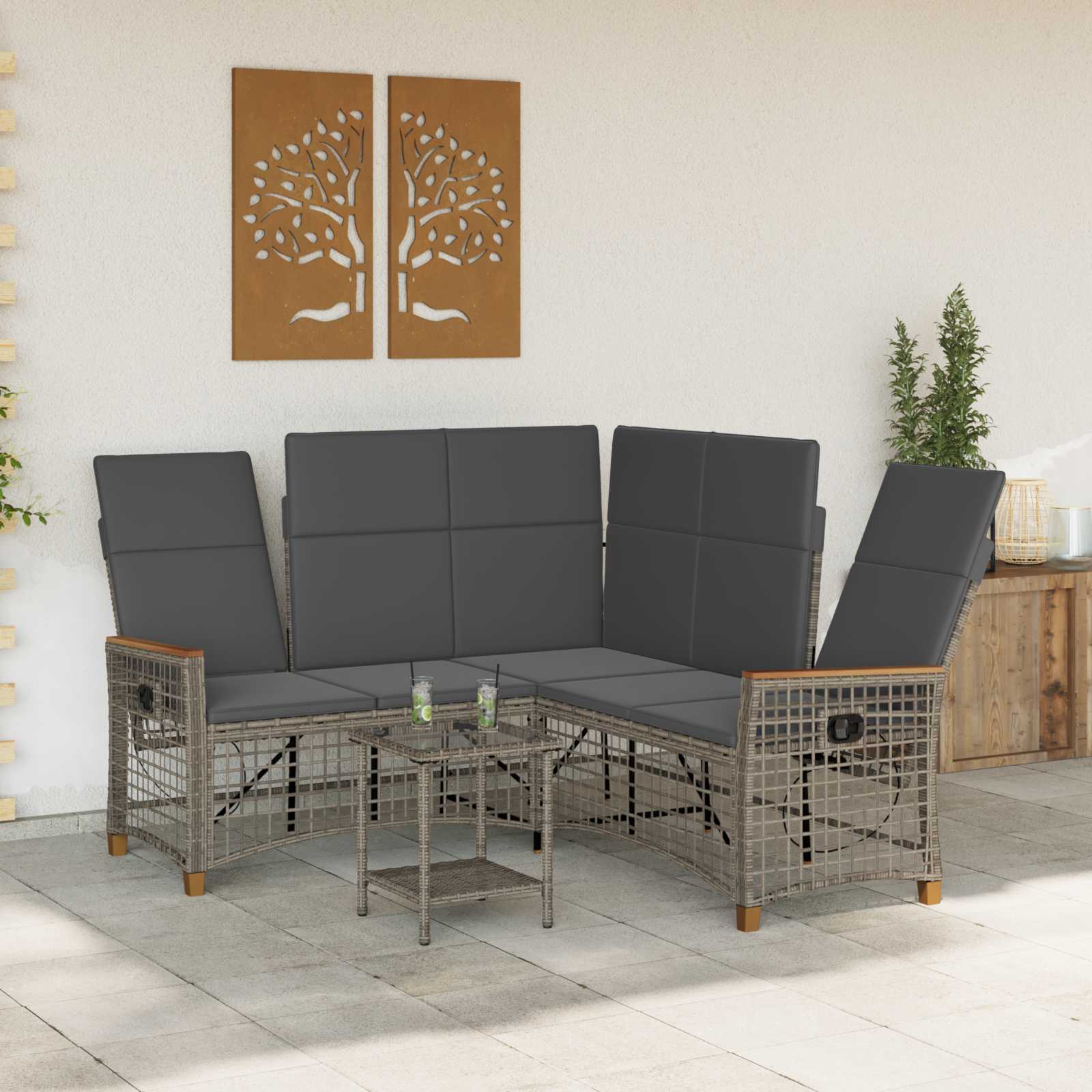 Conjunto de sofá reclinado para jardim cinza e cinza escuro