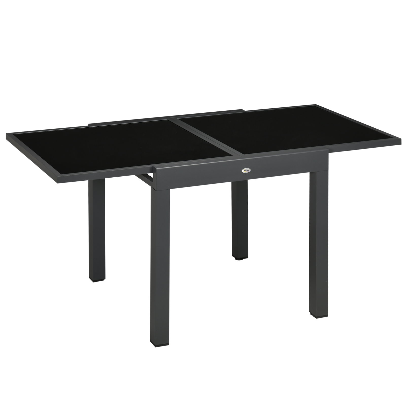Mesa de jardim extensível de alumínio com bancada de vidro temperado 160x80x75 cm preto