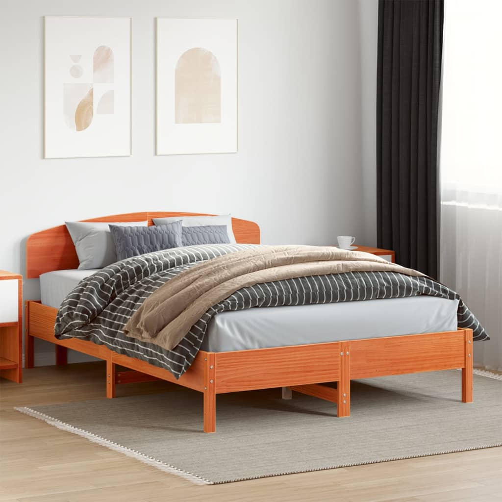 Cama sem colchão 120x200 cm madeira pinho maciça castanho-mel