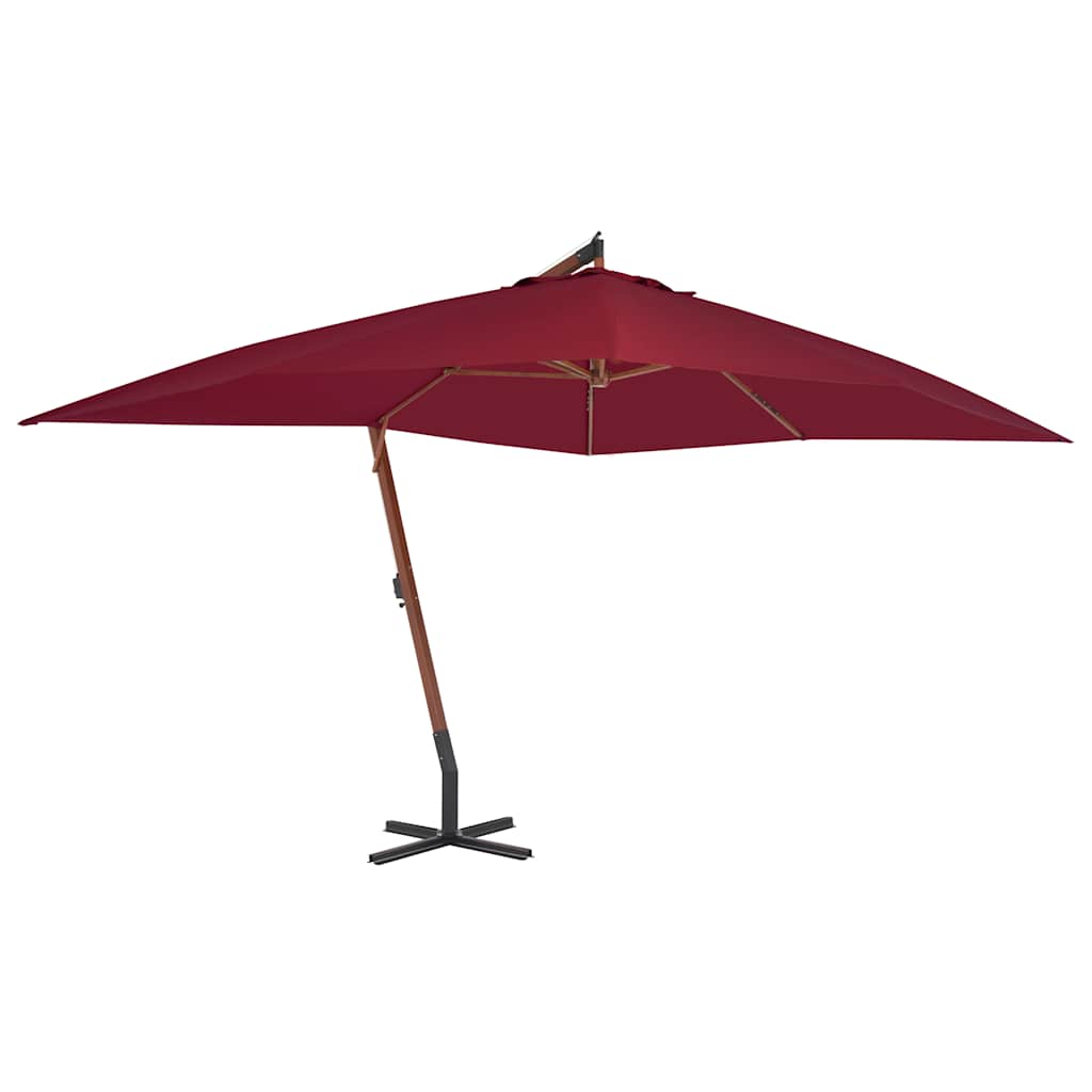 Guarda-sol jardim cantilever c/ poste madeira 400x300 cm bordô