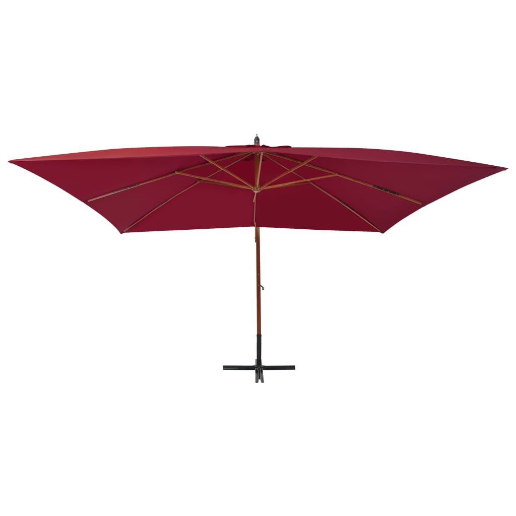 Guarda-sol jardim cantilever c/ poste madeira 400x300 cm bordô