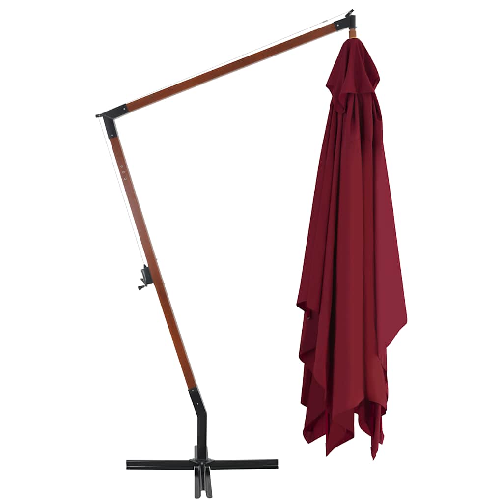 Guarda-sol jardim cantilever c/ poste madeira 400x300 cm bordô