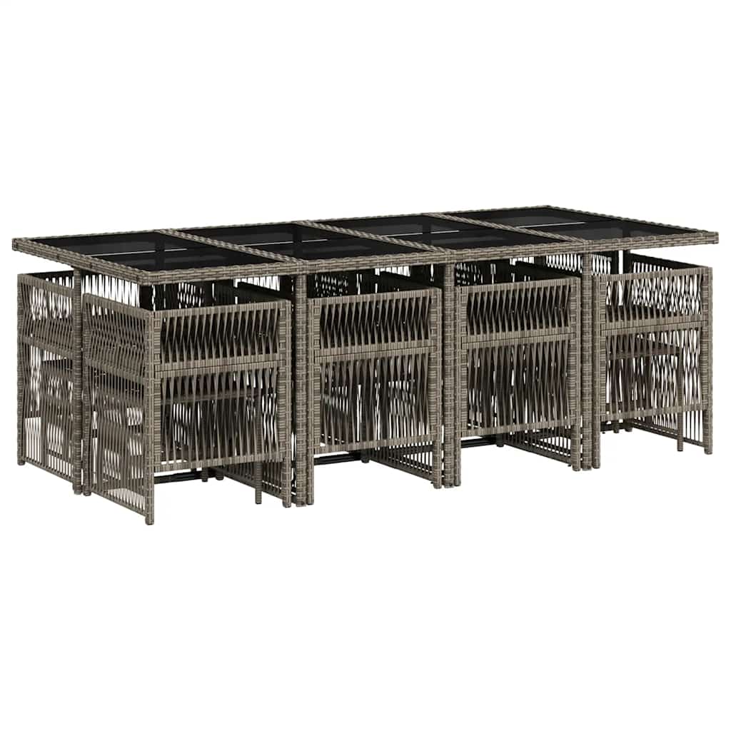 13 Pcs conjunto jantar p/ jardim c/ almofadões vime PE cinzento