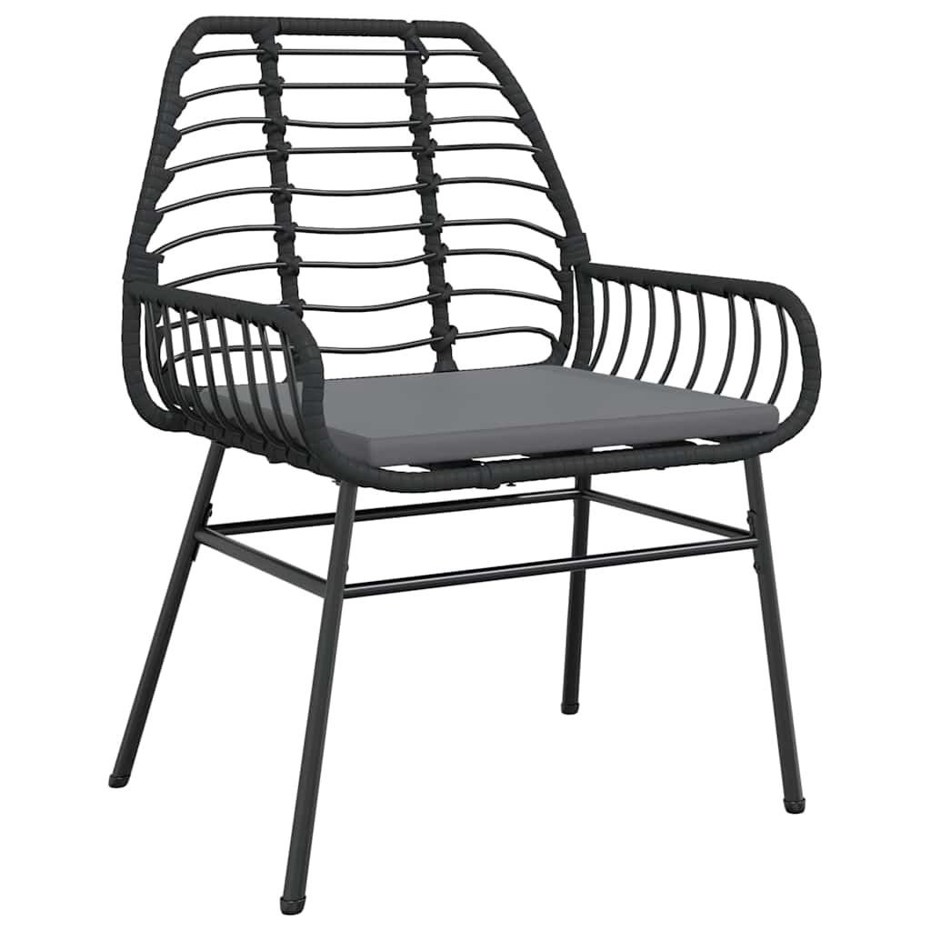 3 Pcs conjunto jantar jardim almofadões vime PE vidro preto