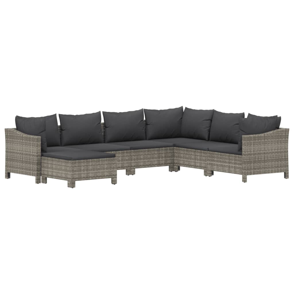 7 Pcs conjunto lounge de jardim c/ almofadões vime PE cinzento