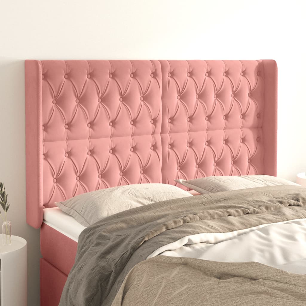Cabeceira cama c/ abas veludo 147x16x118/128 cm rosa