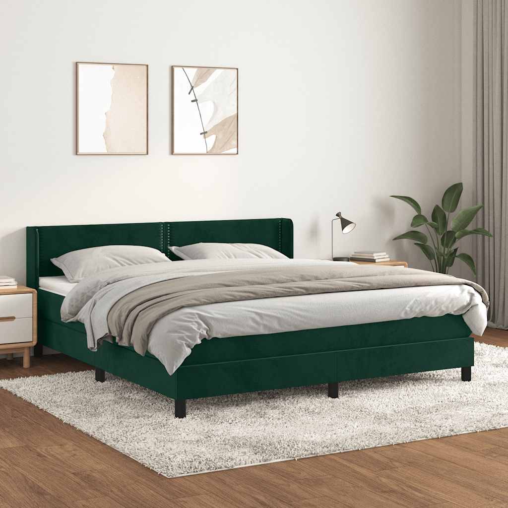 Cama com molas/colchão 180x200 cm veludo verde-escuro