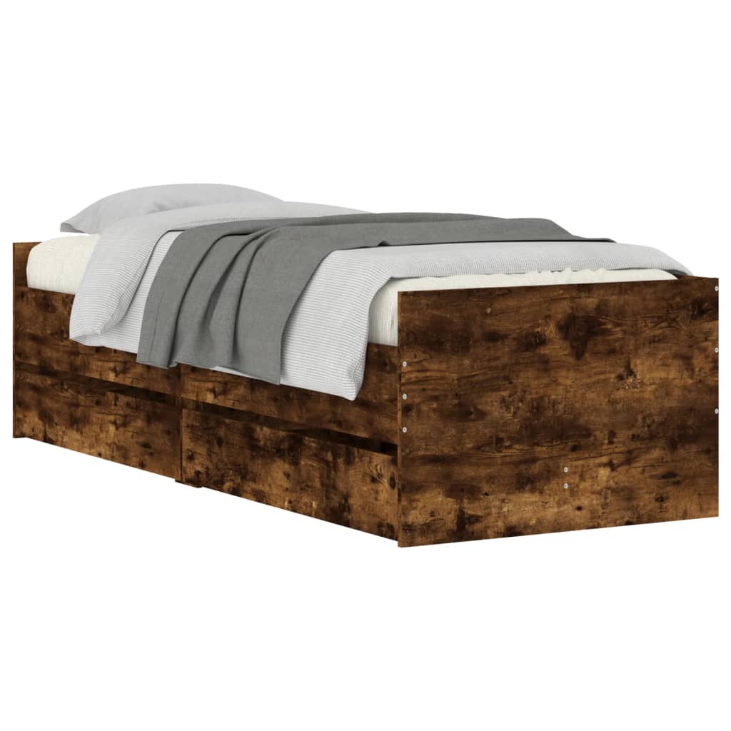 Estrutura de cama com gavetas 90x200 cm carvalho fumado
