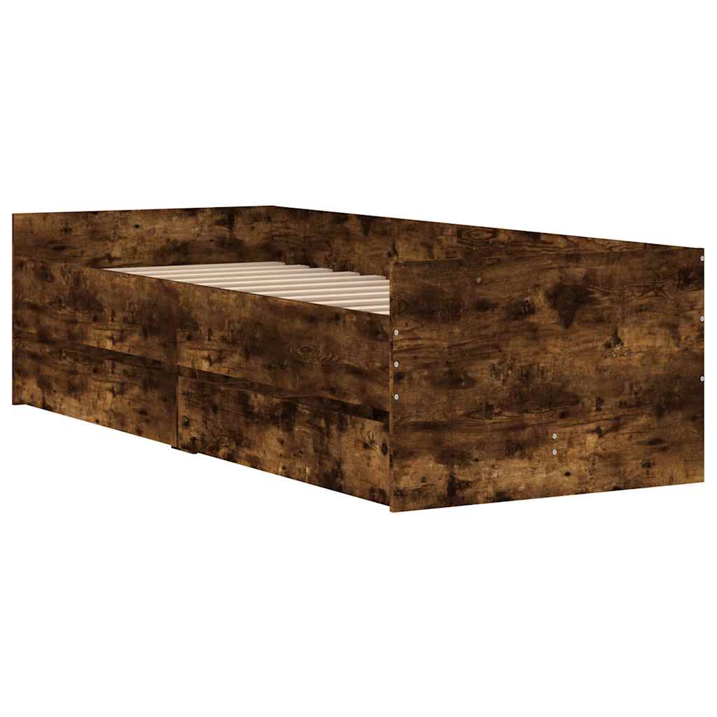 Estrutura de cama com gavetas 90x200 cm carvalho fumado