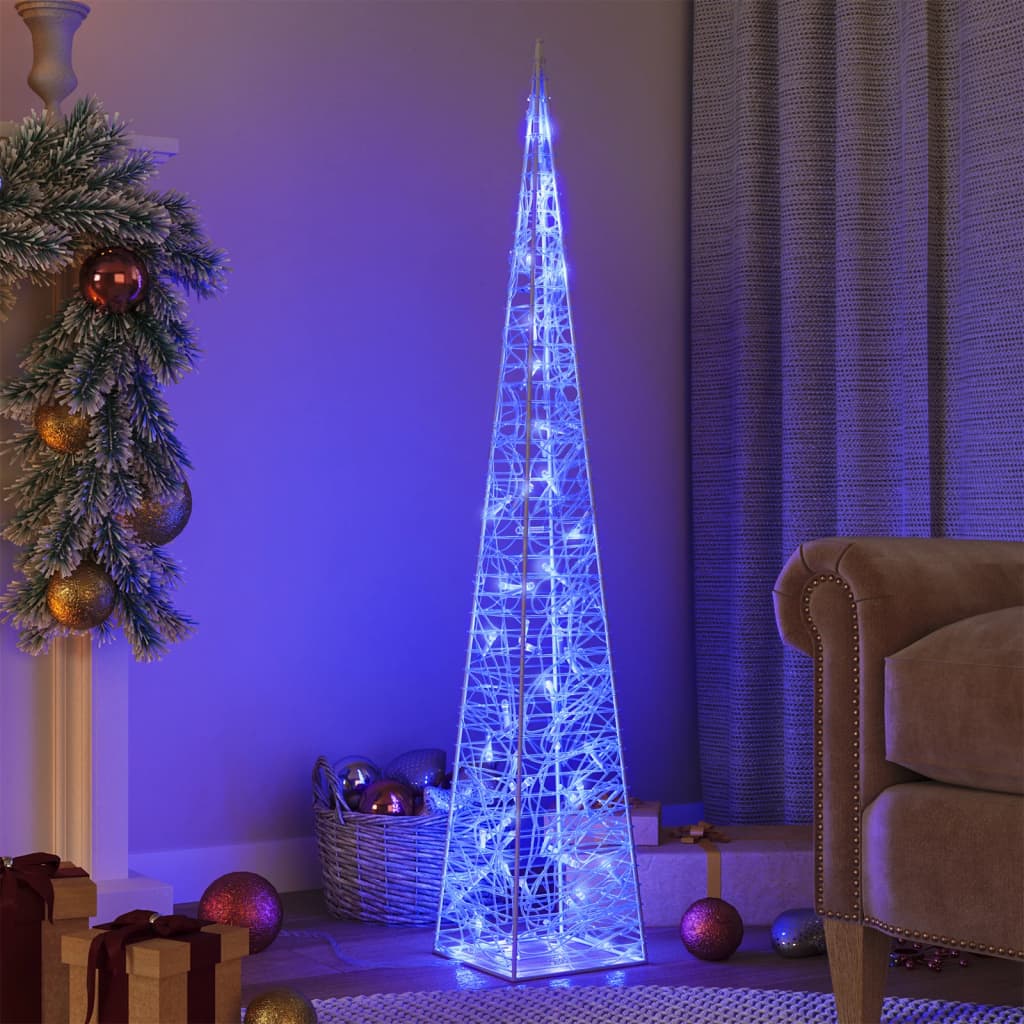 Cone de iluminação decorat. c/ leds azuis acrílico 120 cm